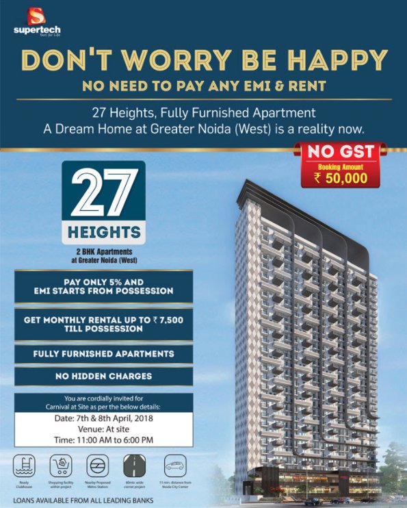 Get monthly rental upto Rs 7500 till possession at Supertech 27 Heights in Greater Noida Update